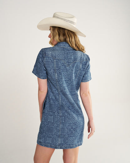 Women's Short Sleeve Mini Pearl Snap Dress | Tecovas Women