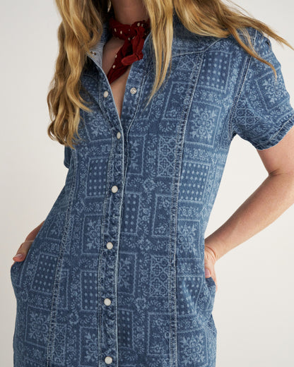 Women's Short Sleeve Mini Pearl Snap Dress | Tecovas Women