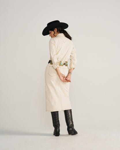 Women's Long Sleeve Natural Denim Midi Dress | Tecovas Women
