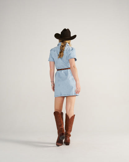 Women's Short Sleeve Mini Pearl Snap Dress | Tecovas Women