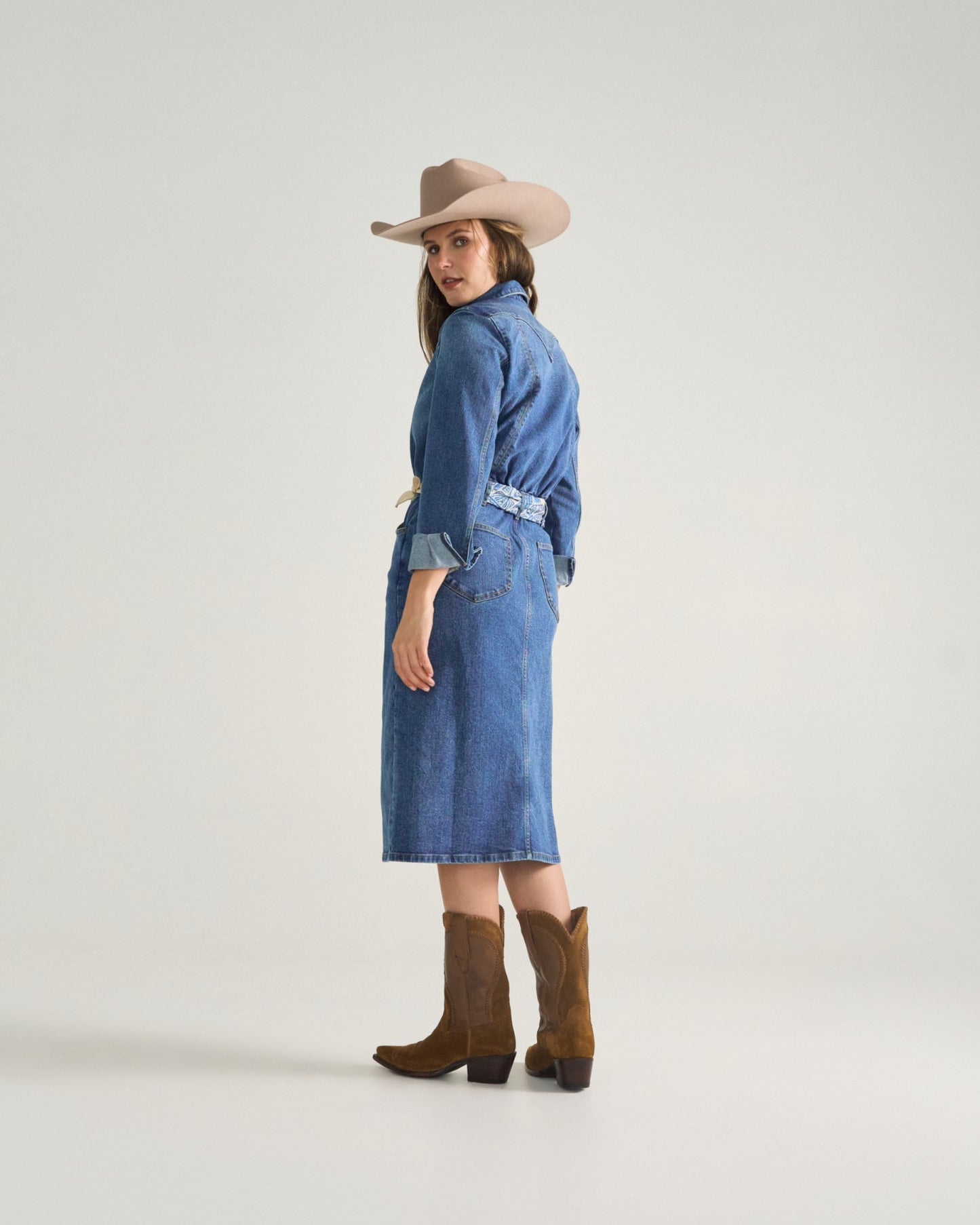 Women's Long Sleeve Denim Midi Dress | Tecovas Women