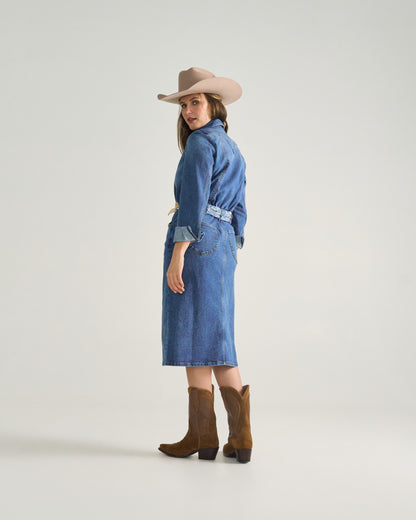 Women's Long Sleeve Denim Midi Dress | Tecovas Women
