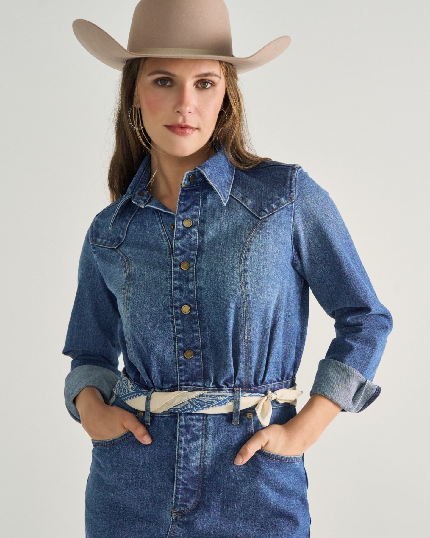 Women's Long Sleeve Denim Midi Dress | Tecovas Women