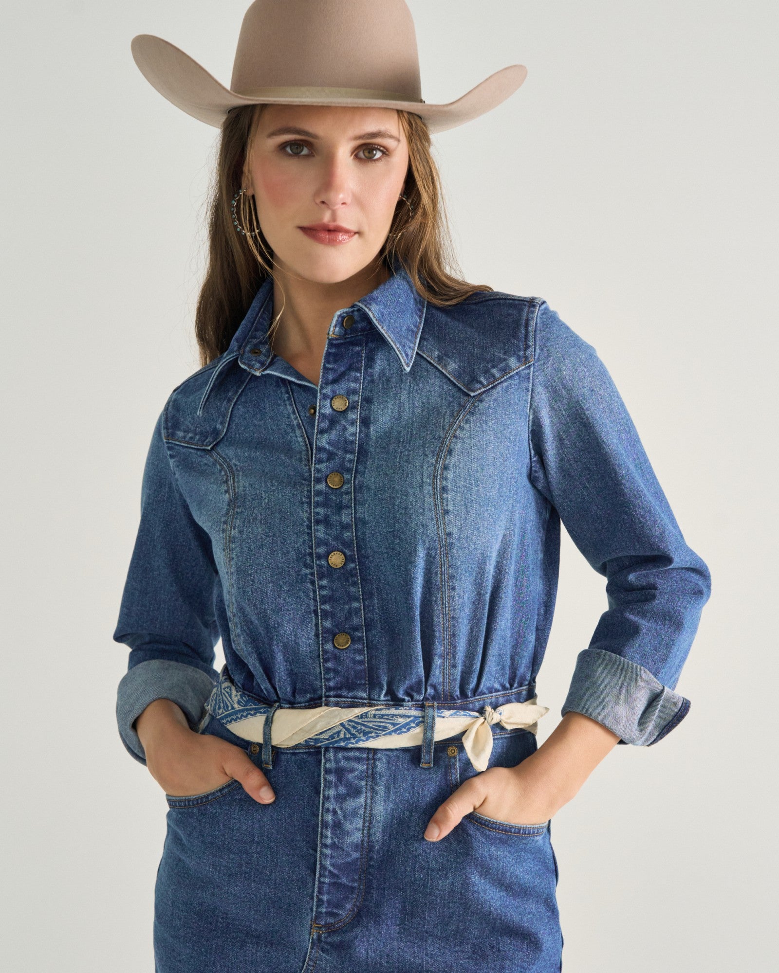 Women's Long Sleeve Denim Midi Dress | Tecovas Women