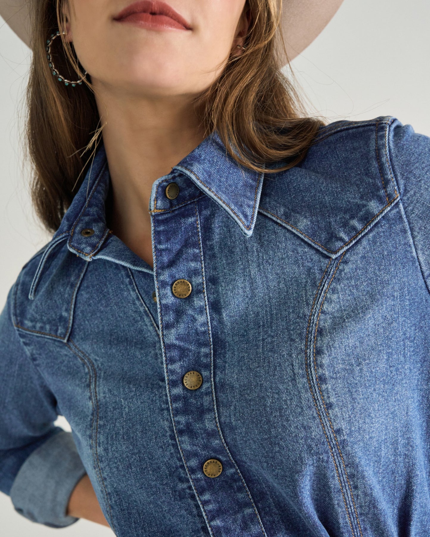 Women's Long Sleeve Denim Midi Dress | Tecovas Women