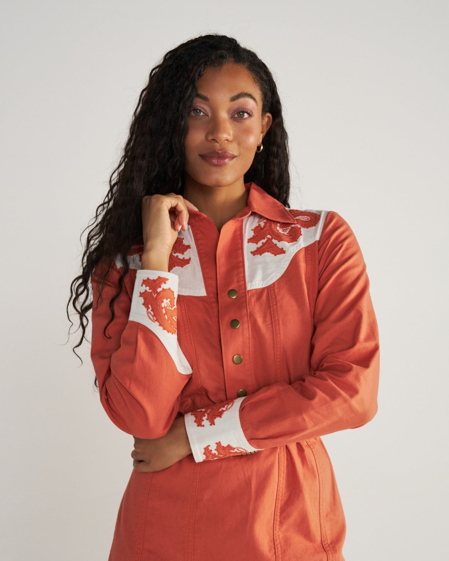 Women's Long Sleeve Applique Mini Dress | Tecovas Women
