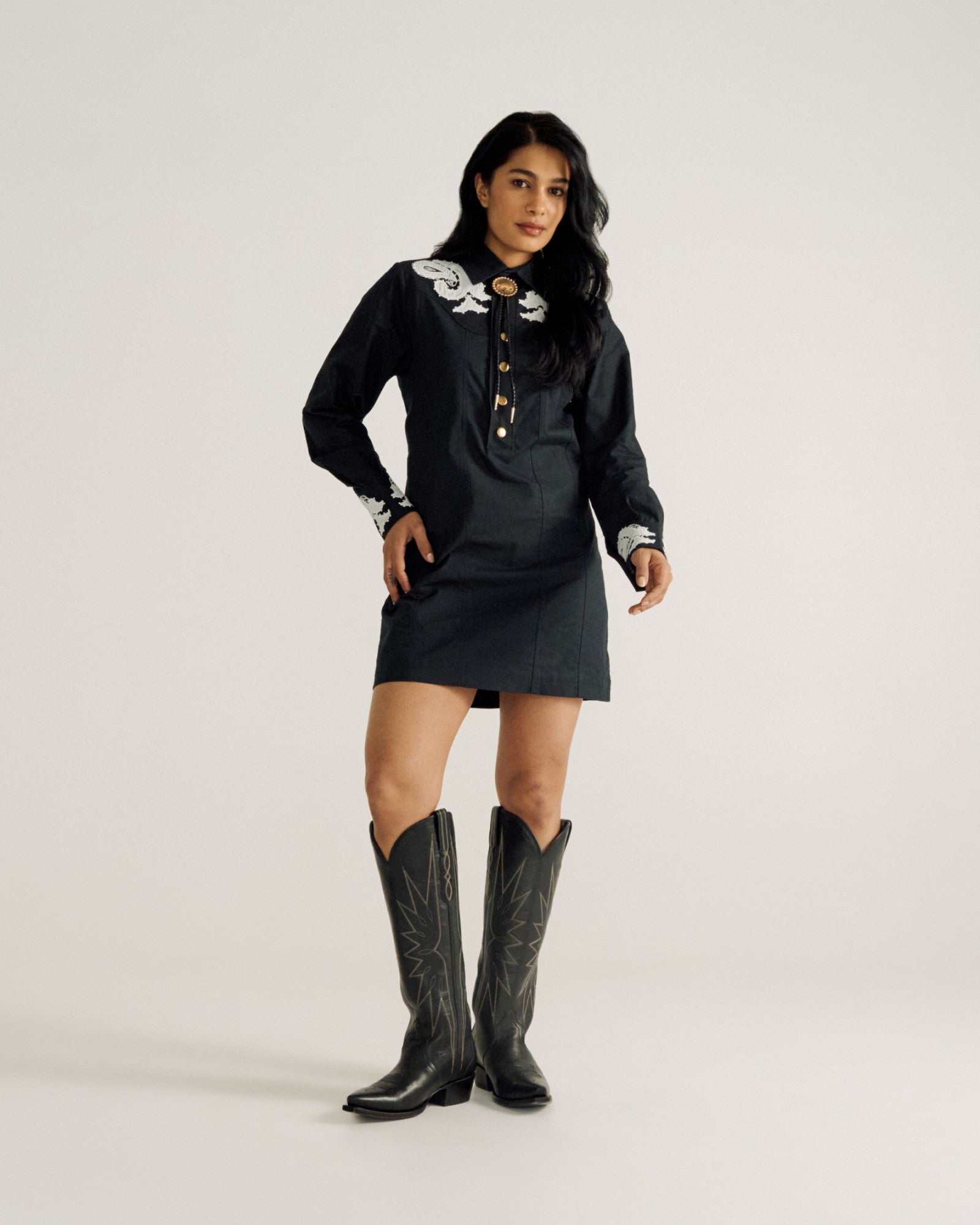 Women's Long Sleeve Applique Mini Dress | Tecovas Women