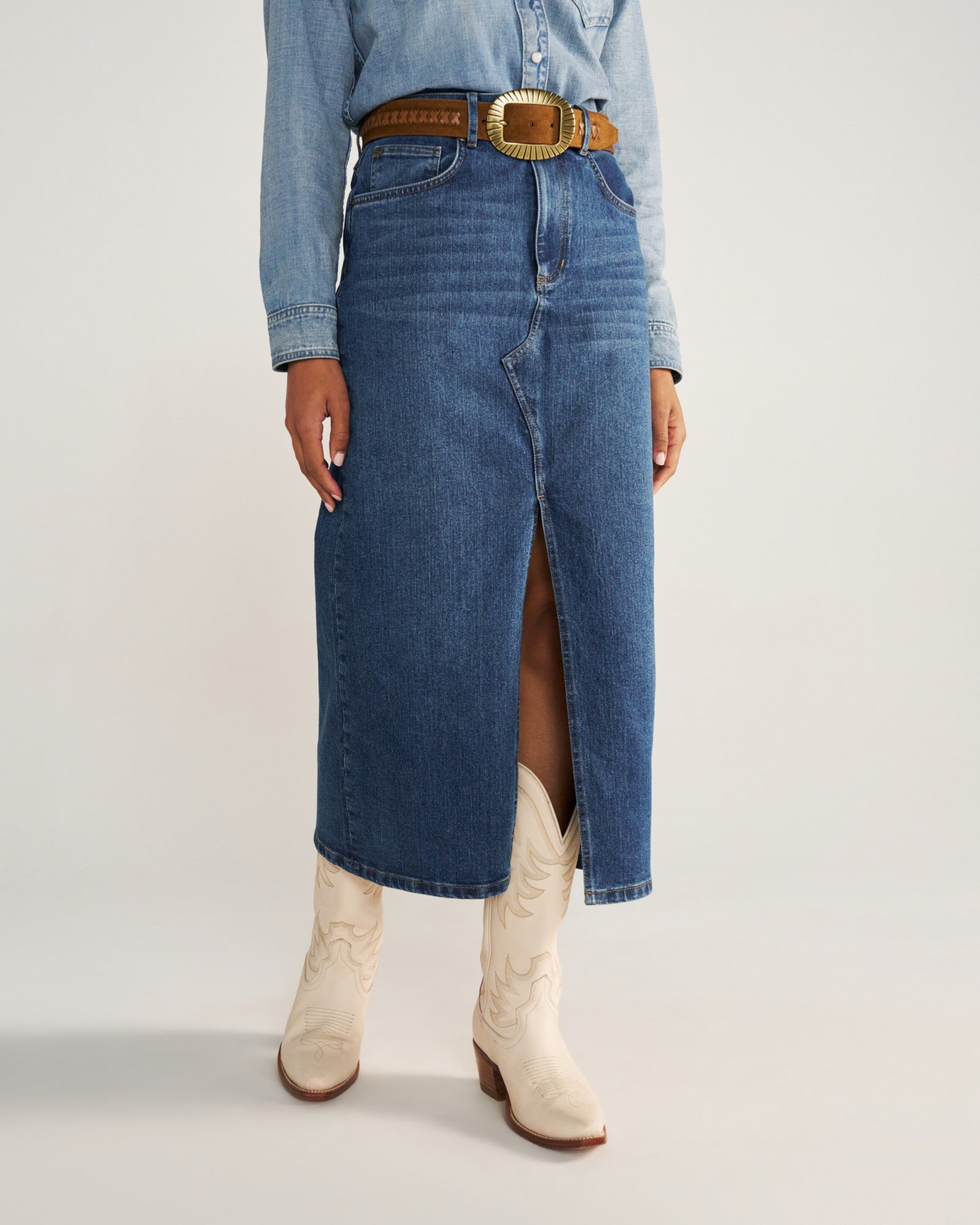 Women's Denim Midi Skirt | Tecovas Women