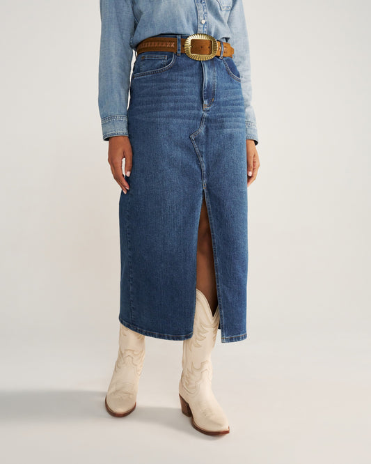 Women's Denim Midi Skirt | Tecovas Women