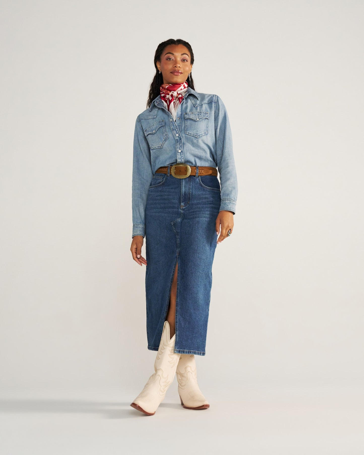 Women's Denim Midi Skirt | Tecovas Women
