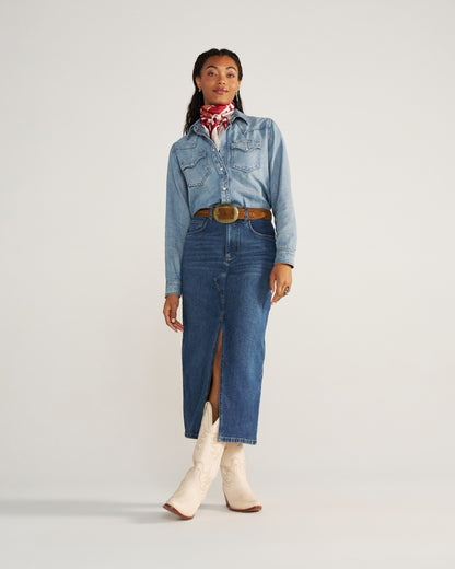 Women's Denim Midi Skirt | Tecovas Women