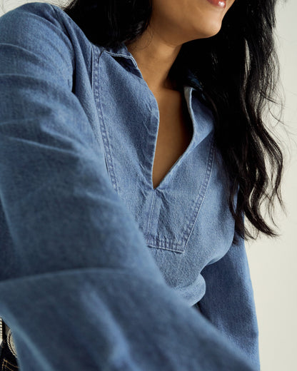 Women's Long Sleeve Denim Popover Top | Tecovas Women