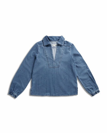 Women's Long Sleeve Denim Popover Top | Tecovas Women