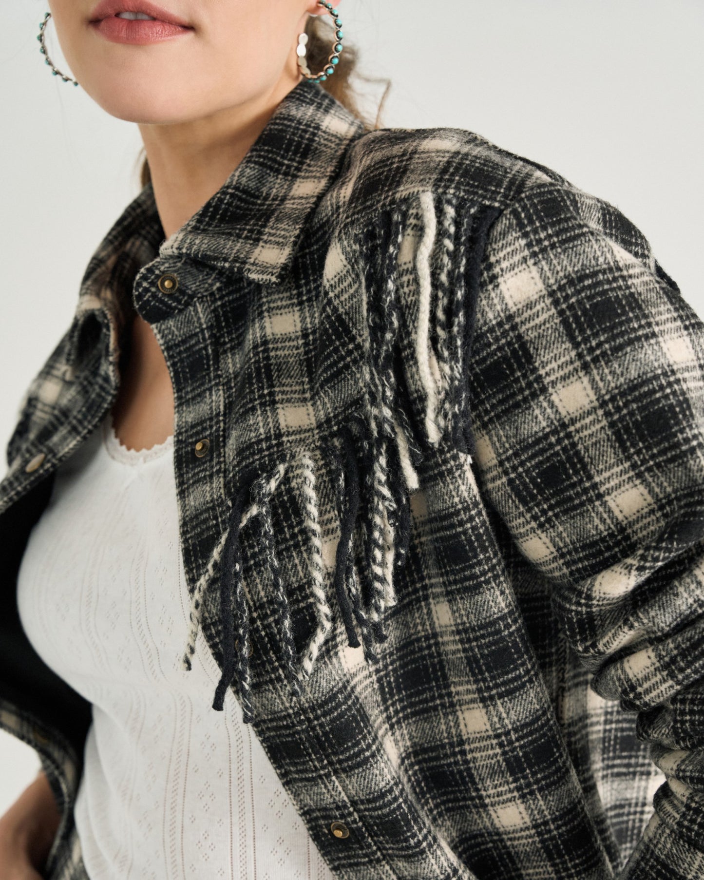 Women's Plaid Fringe Shacket | Tecovas Women